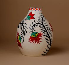 Handcrafted Ceramic Madhubani Floral Vine Decorative Art Vase